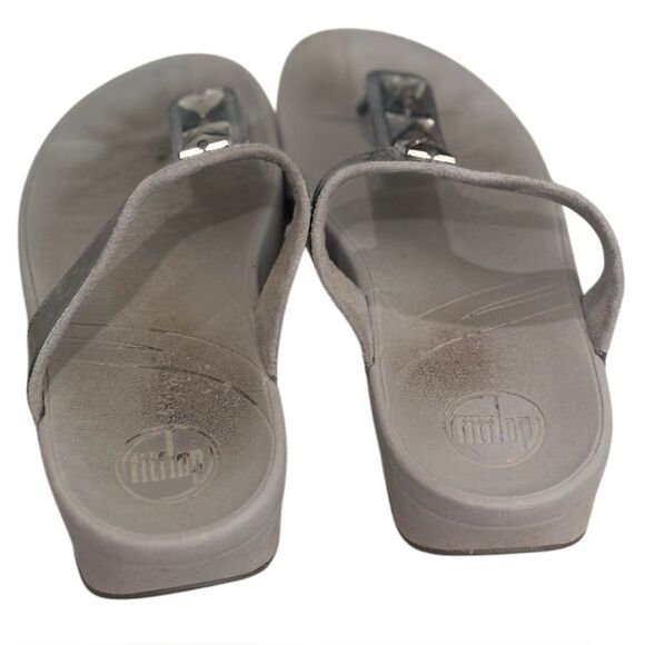 Fitflop Womens Pietra Pewter Leather T-Strap Sandals Rhinestone Thong  Size 7 - Picture 4 of 7
